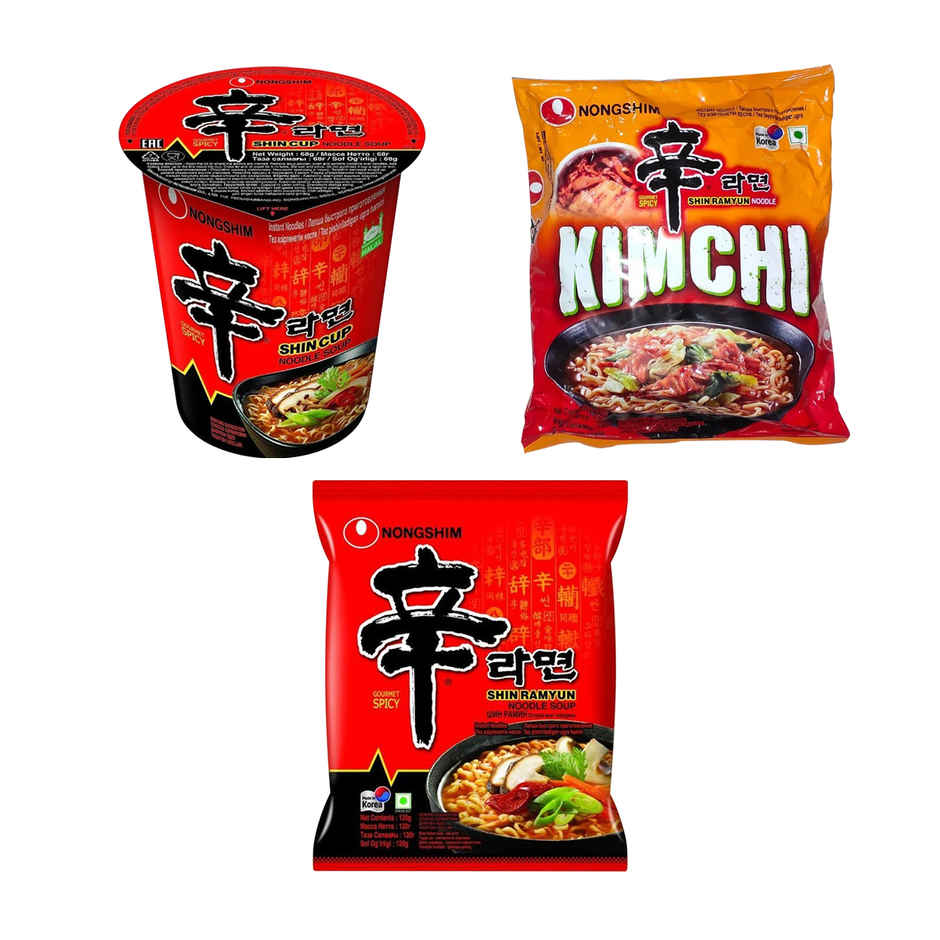 Nongshim Ansung Instant Noodle Soup(68gms), Nongshim Kimchi Ramyun Noodle Soup(120gms) & Nongshim Shin Ramyun Noodle Soup(120gms) Combo