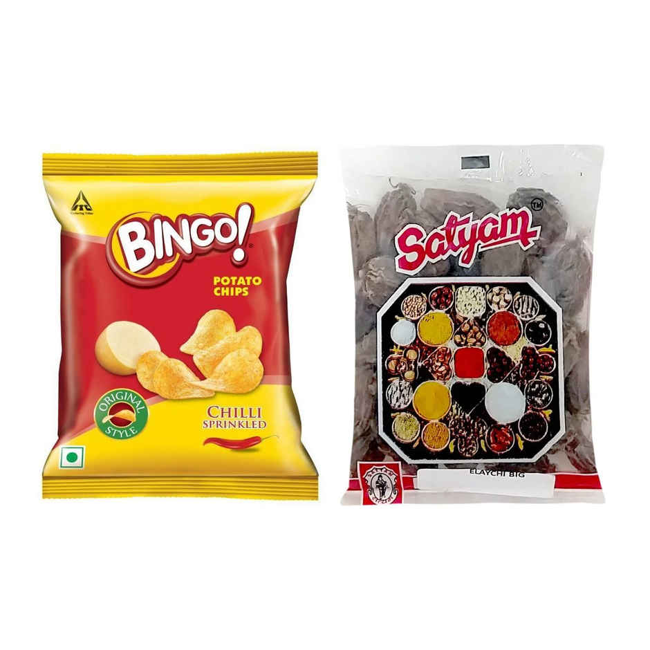 Bingo! Chilli Sprinkled Potato Chips(45gms) & Sunfeast Dark Fantasy Bourbon, Classic Biscuit Made With Real Chocolate(120gms) Combo