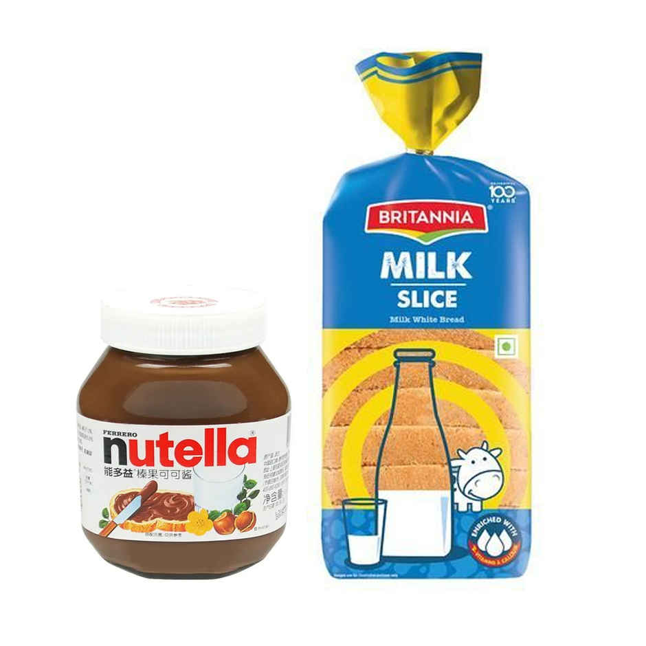 Ferrero Nutella Hazelnut Spread(180gms) & Britannia Milk Slice White Bread(400gms) Combo