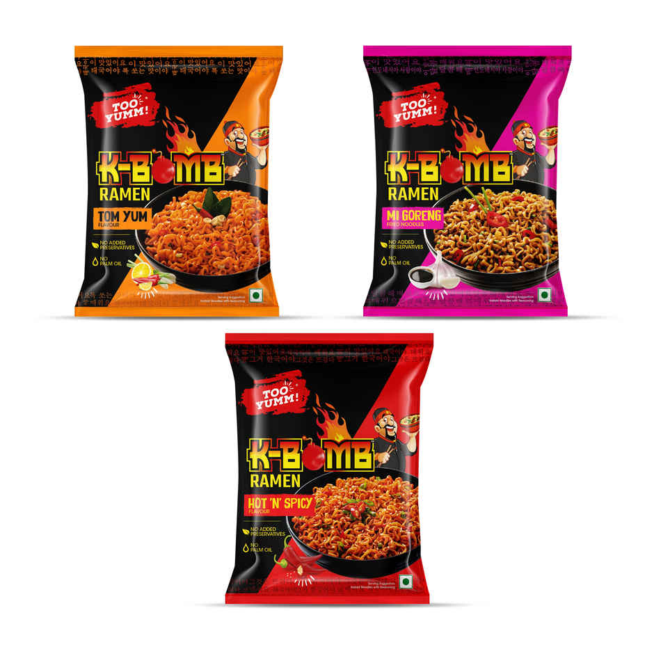 Too Yumm K-Bomb Tom Yum,Too Yumm K-Bomb Mi Goreng,Too Yumm K-Bomb Hot n Spicy Instant Noodles Combo