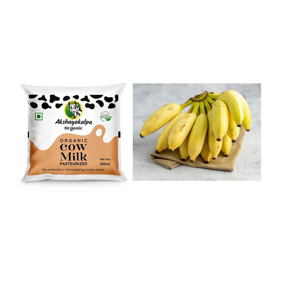 Akshayakalpa Organic Pasteurized Cow Fresh Milk (Pouch)(1pc) & Banana Elaichi / Yelakki(1pc) Combo