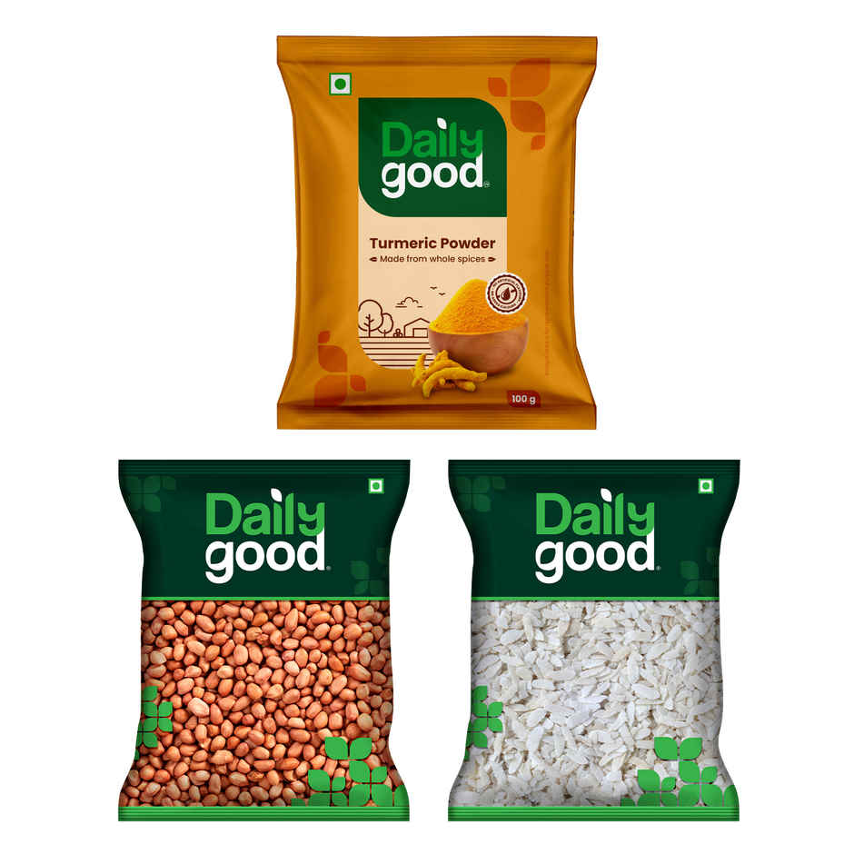 Daily Good Poha / Avalakki Thick(500gms), Daily Good Raw Peanut / Singdana(500gms) & Daily Good Turmeric / Haldi Powder(100gms) Combo