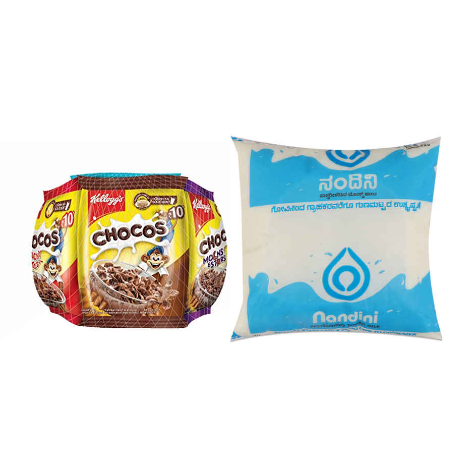 Kellogg'S Multigrain Chocos - Variety Pack(153gms) & Nandini Fresh Toned Fresh Milk (Pouch Blue)(500ml) Combo
