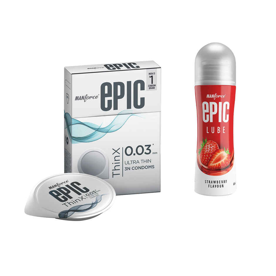 Manforce Epic Thinx Ultra Thin Condoms(3pc) & Manforce Xotic 2 In 1 (Contoured, Dotted) Chocolate Flavoured Condoms(60ml) Combo