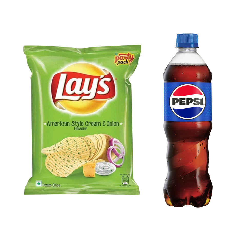 Lay'S American Cream & Onion Potato Chips(82gms) & Pepsi Soft Drink(750ml) Combo