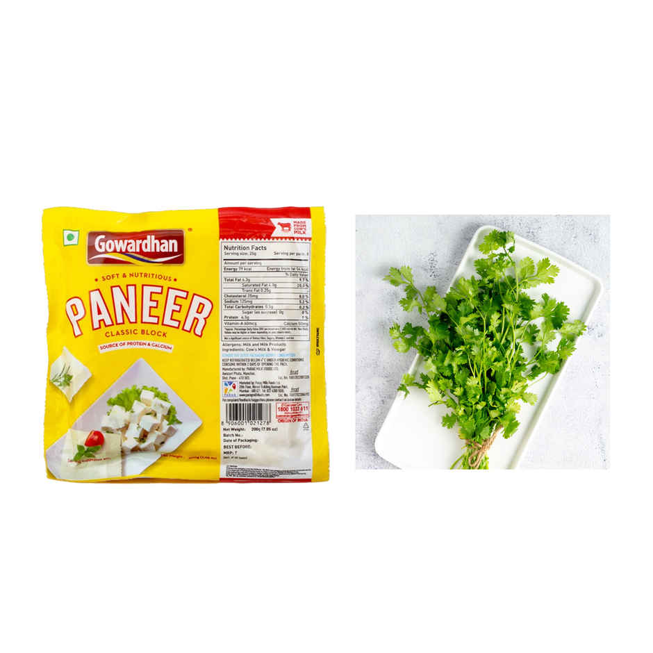 Gowardhan Fresh Paneer- Block(1pc) & Coriander Leaves(1pc) Combo