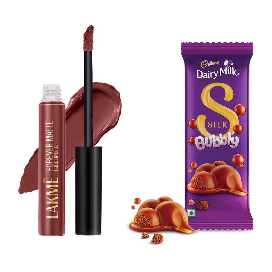 Lakme Forever Liquid Lipstick - Nude Dream | Lightweight(5.6ml) & Cadbury Dairy Milk Silk Bubbly Chocolate Bar(50gms) Combo