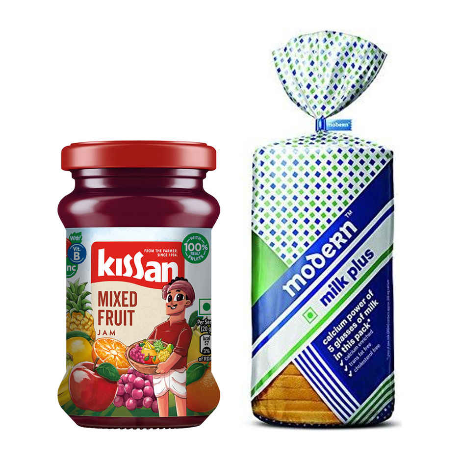 Kissan Mixed Fruit Jam(200gms) & Modern Milk Plus Bread(350gms) Combo