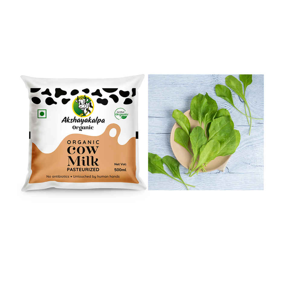Akshayakalpa Organic Pasteurized Cow Fresh Milk (Pouch)(1pc) & Spinach - Cleaned, Without Roots(1pc) Combo