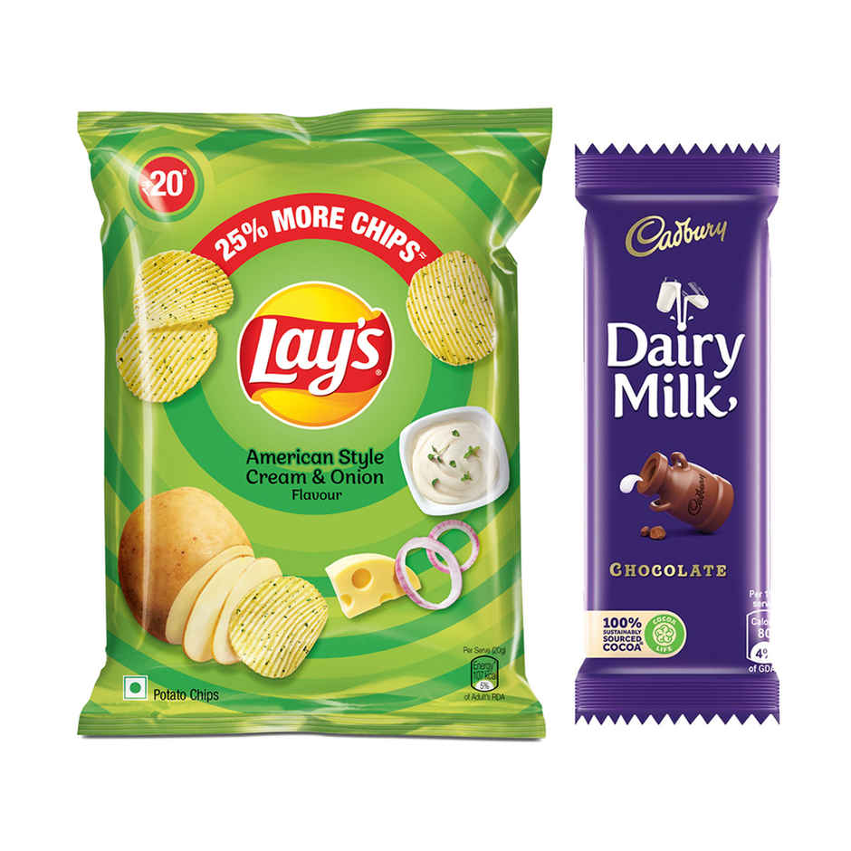 Lay'S American Cream & Onion Potato Chips(50gms) & Cadbury Dairy Milk Chocolate Bar(23gms) Combo