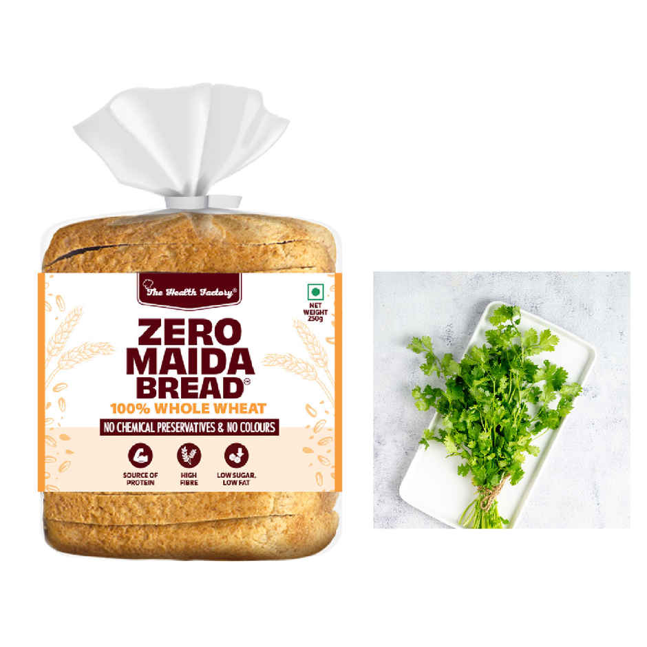 The Health Factory Zero Maida Bread - Pure Whole Wheat(1pc) & Coriander Leaves(1pc) Combo