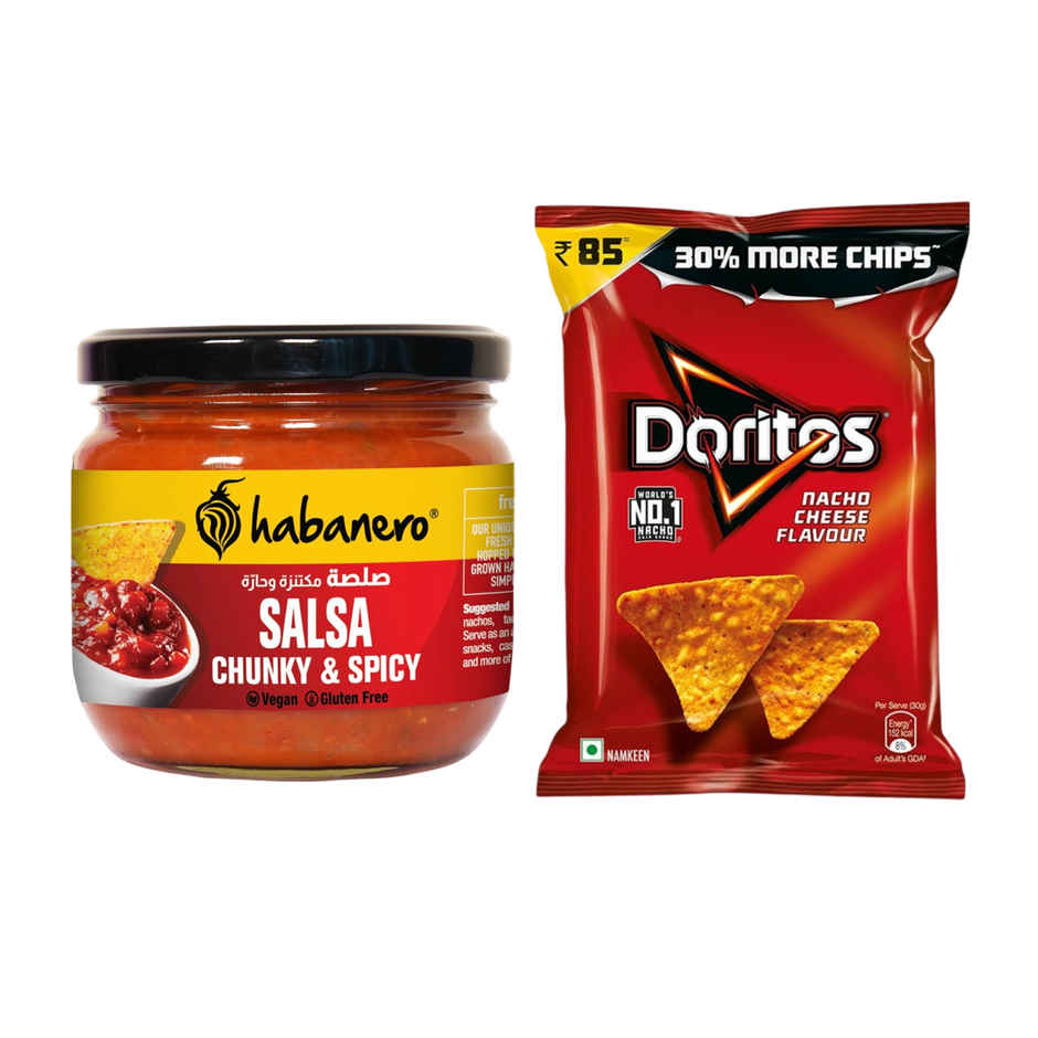 Habanero Spicy Salsa Dip(270gms) & Doritos Nacho Chips - Cheese Flavour(153gms) Combo