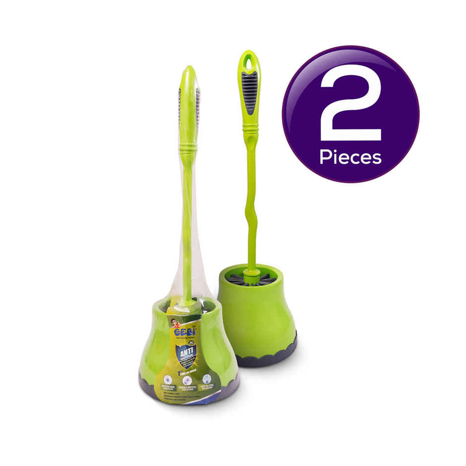 Gebi Sparkle Plus Antibacterial Toilet Round Brush With Container Combo