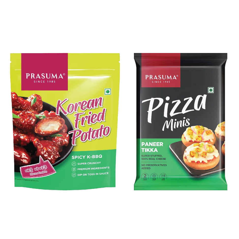 Prasuma Korean Fried Potato - Spicy K-Bbq(275gms) & Prasuma Pizza Minis - Paneer Tikka(180gms) Combo