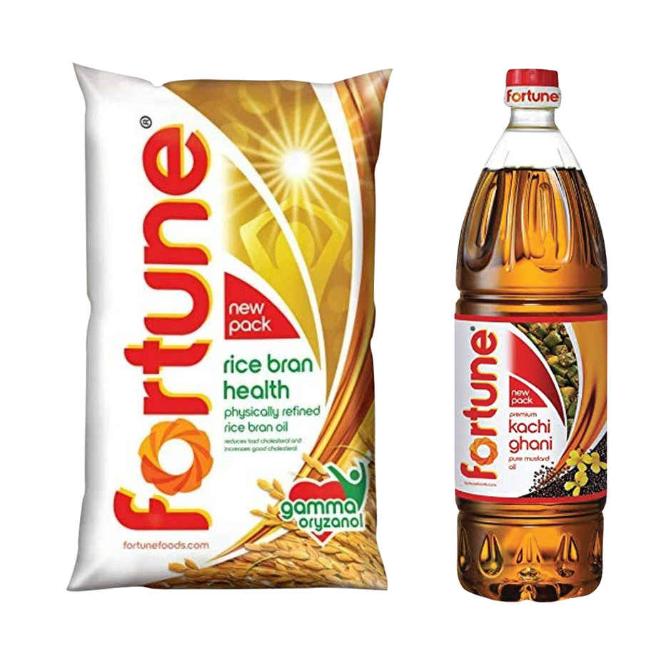 Fortune Ricebran Oil 1 L(1l) & Fortune Kachi Ghani Mustard Oil  1 L Pet(1l) Combo