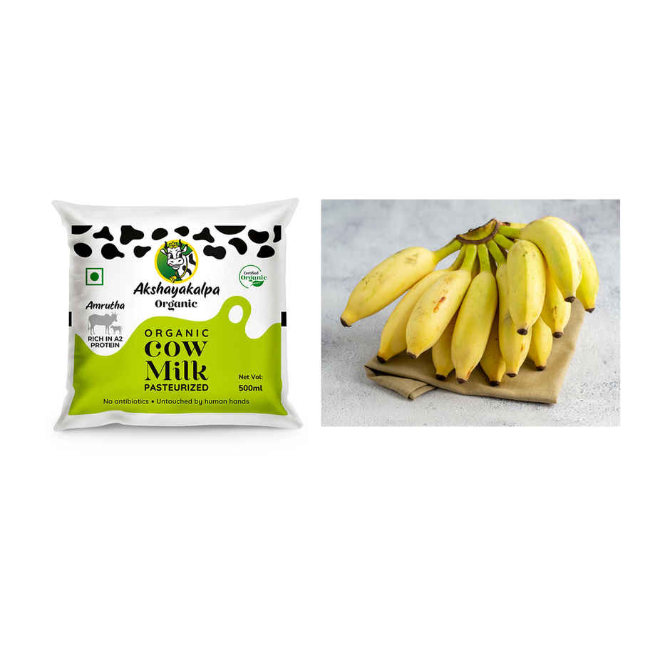 Akshayakalpa Amrutha A2 Pasteurized Fresh Milk (Pouch)(1pc) & Banana Elaichi / Yelakki(1pc) Combo