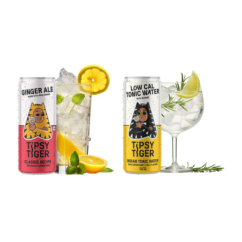 Tipsy Tiger Ginger Ale (With Real Ginger)(250ml) & Tipsy Tiger Low Cal Tonic Water(250ml) Combo