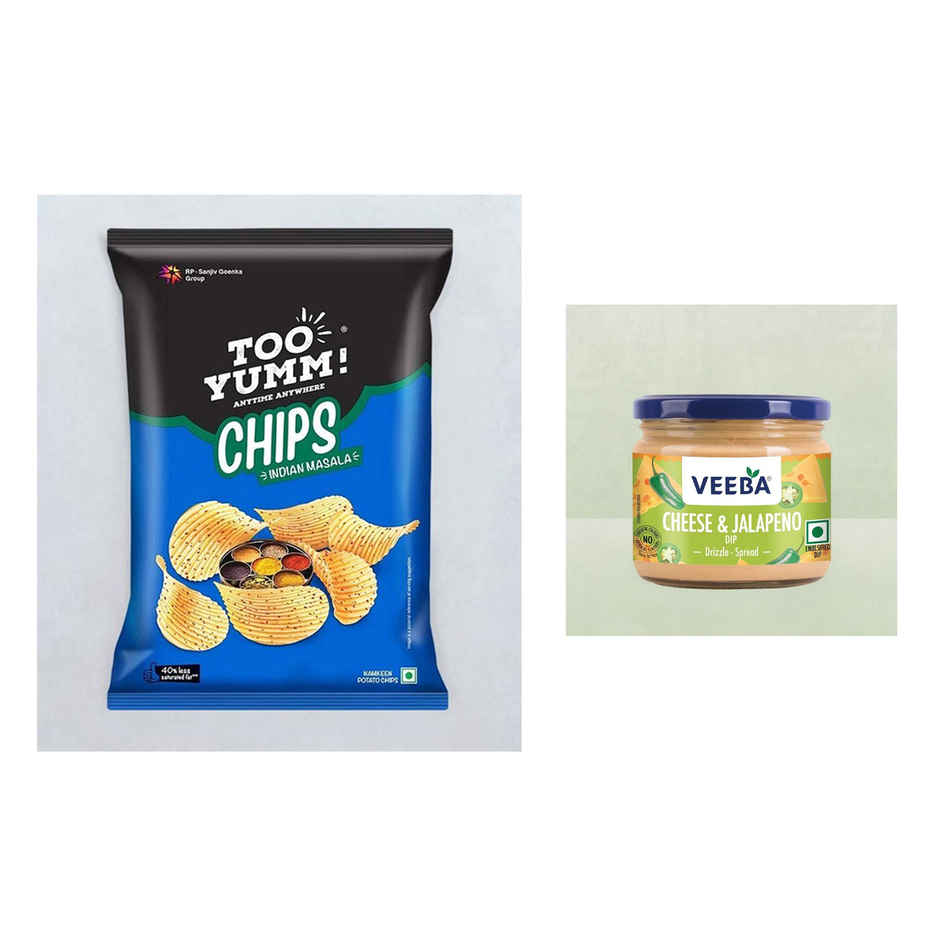Too Yumm - Potato Chips Indian Masala(84gms) & Veeba Cheese And Jalapeno Dip(300gms) Combo