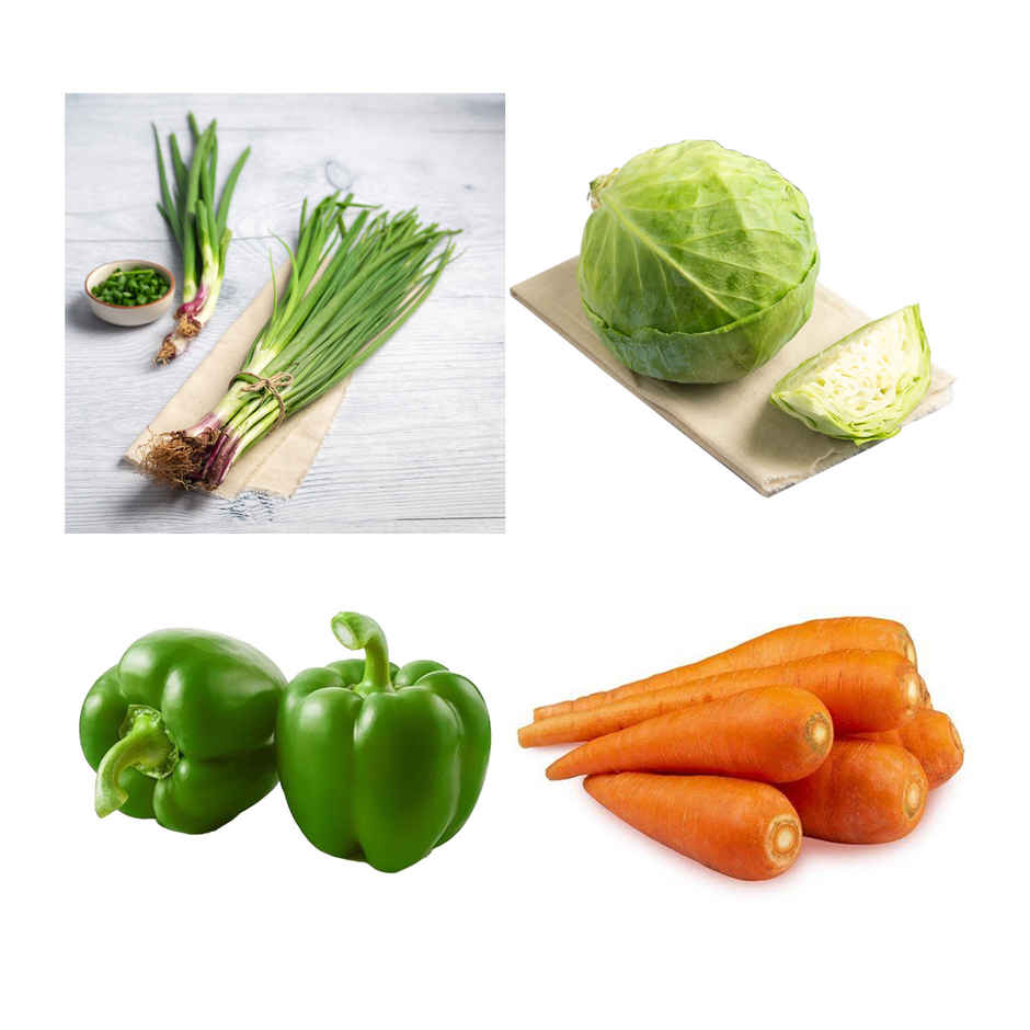 Spring Onion(250gms), Cabbage(1pc) & Capsicum Green(500gms) Carrot Local(500gms) Combo