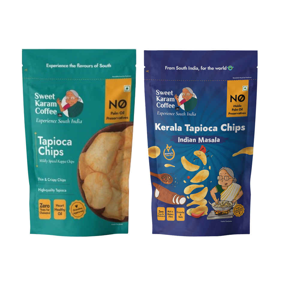 Sweet Karam Coffee Tapioca Chips 65.0 Gram(65gms) & Sweet Karam Coffee Indian Masala Tapioca Chips 65.0 Gram(65gms) Combo