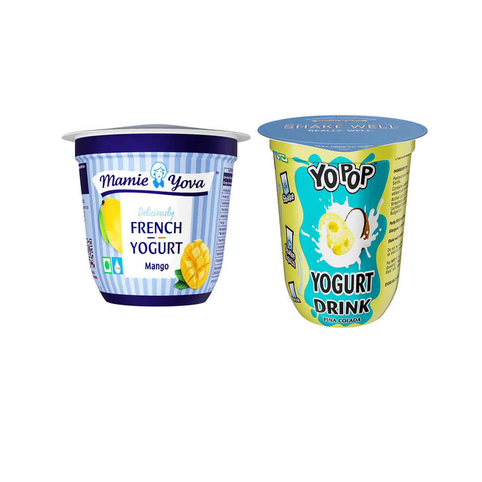 Mamie Yova Deliciously French Fruit Yogurt Mango(90 gms), Mamie Yova Yopop Yogurt Drink Pinacolada(125 ml) 