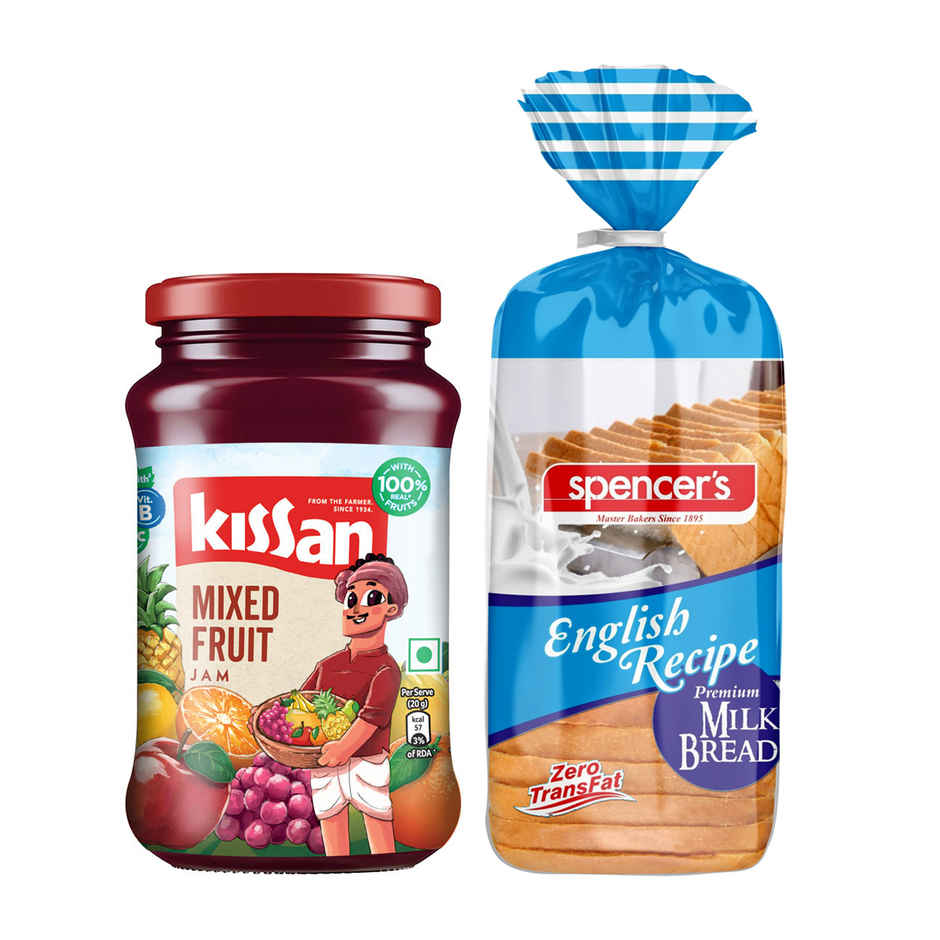Kissan Mixed Fruit Jam(500gms) & Spencer'S Premium Milk Bread(400gms) Combo