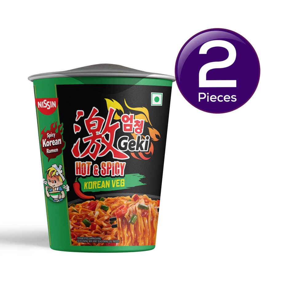 Nissin Geki - Hot and Spicy Korean Veg Flavoured Ramen Cup Noodles Combo