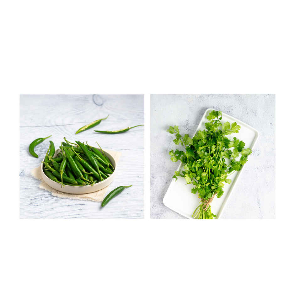 Chilli Green(100gms) & Coriander Leaves With Roots(100gms) Combo