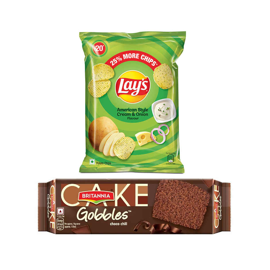 Lay'S American Cream & Onion Potato Chips(50gms) & Britannia Gobbles Choco Chill(110gms) Combo