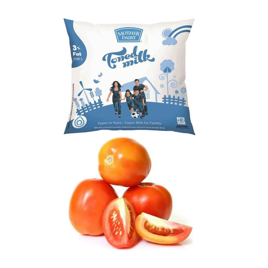 Mother Dairy Toned Fresh Milk (Pouch)(1pc) & Tomato Hybrid(1pc) Combo