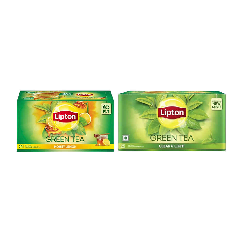Lipton Honey Lemon Green Tea Bags 25 Teabags(25pc) & Lipton Clear & Light Green Tea Bags 25 Teabags(25pc) Combo