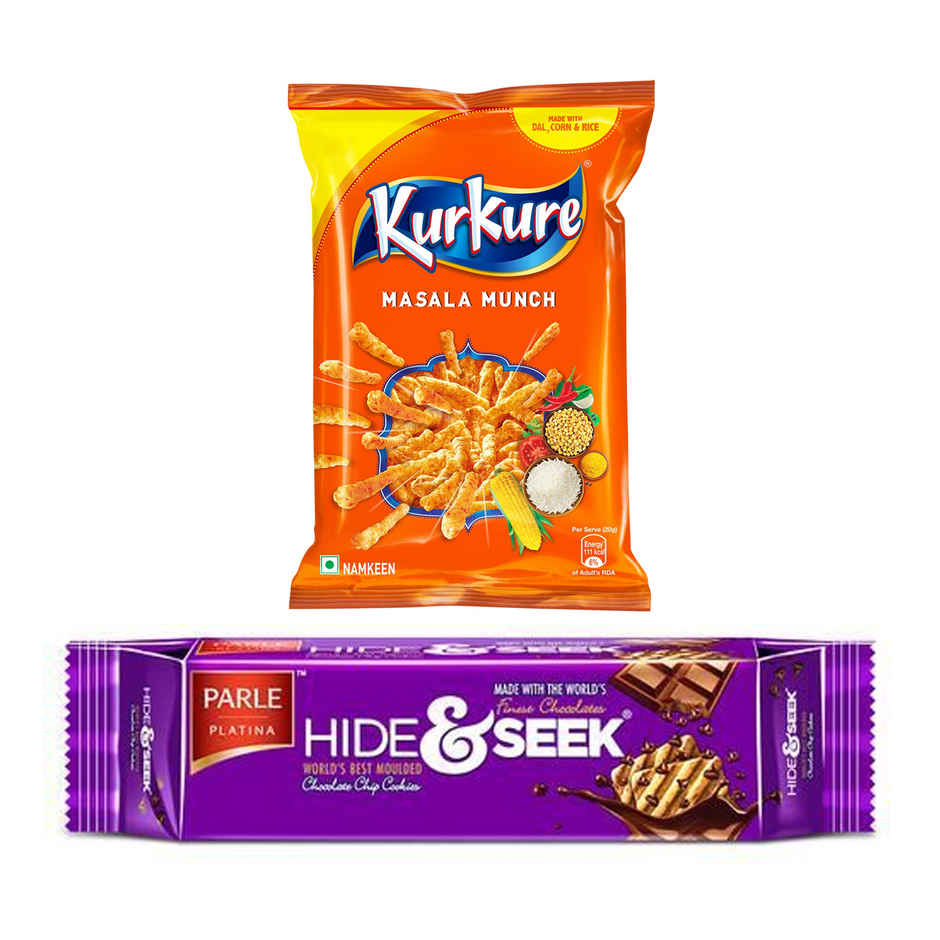 Kurkure Masala Munch (75gms) & Parle Hide & Seek Chocolate Biscuits (100gms) Combo