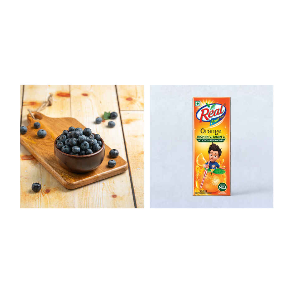 Blueberry Imported(125gms) & Real Fruit Power Orange Juice(180ml) Combo