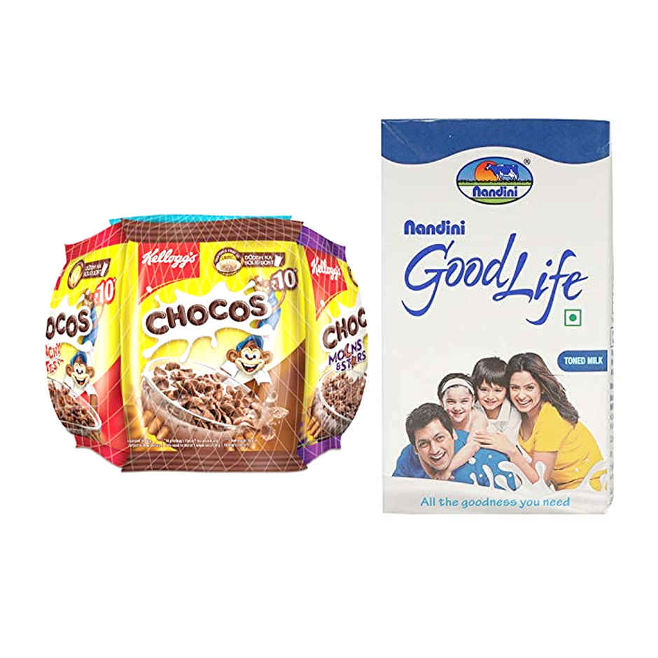 Kellogg'S Multigrain Chocos - Variety Pack(153gms) & Nandini Goodlife Regular Milk Uht (Tetra Pack Brik)(1l) Combo