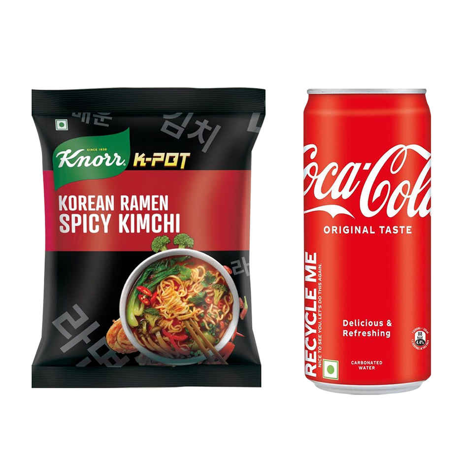 Korean Knorr Korean Ramen Spicy Kimchi Veg Meal(96gms) & Coca-Cola Soft Drink Can(300ml) Combo