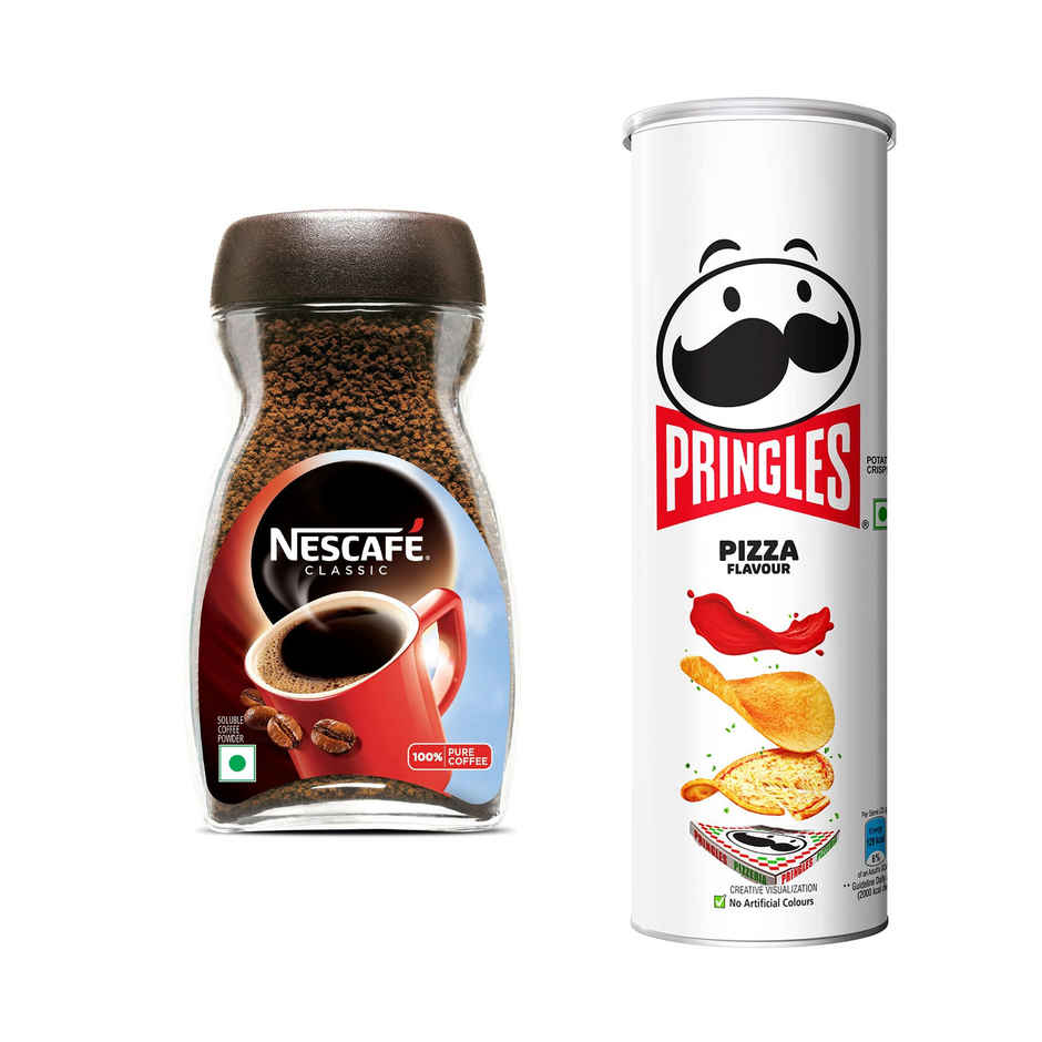 Nescafe Classic Dawn Jar(90gms) & Pringles Potato Chips Pizza Flavour(102gms) Combo