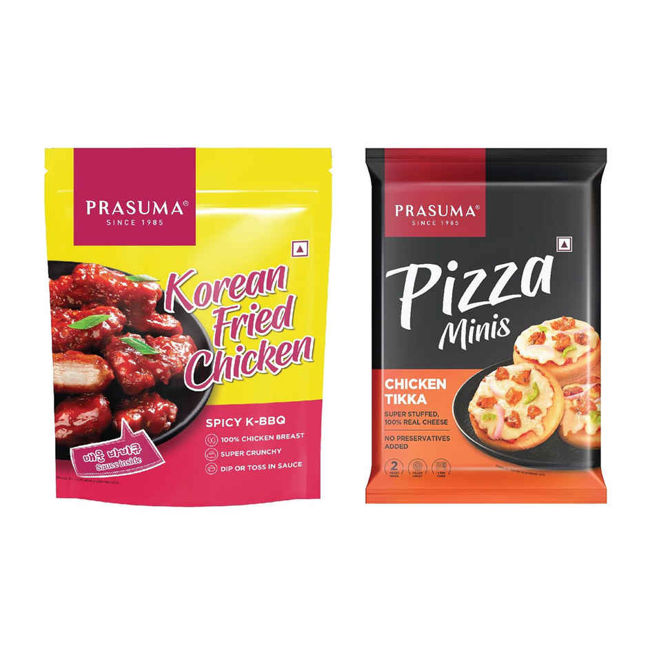 Prasuma Korean Fried Chicken - Spicy K-Bbq(275gms) & Prasuma Pizza Minis - Chicken Tikka(180gms) Combo