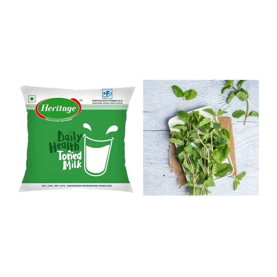 Heritage Toned Fresh Milk (Pouch)(1pc) & Mint Leaves(1pc) Combo  