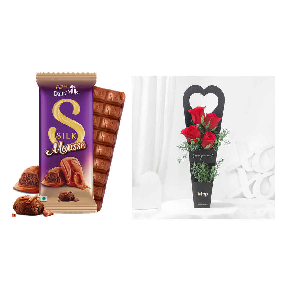 Fnp Magic Of Red Roses In Sleeve(1pc) & Cadbury Dairy Milk Silk Mousse Chocolate Bar(50gms) Combo