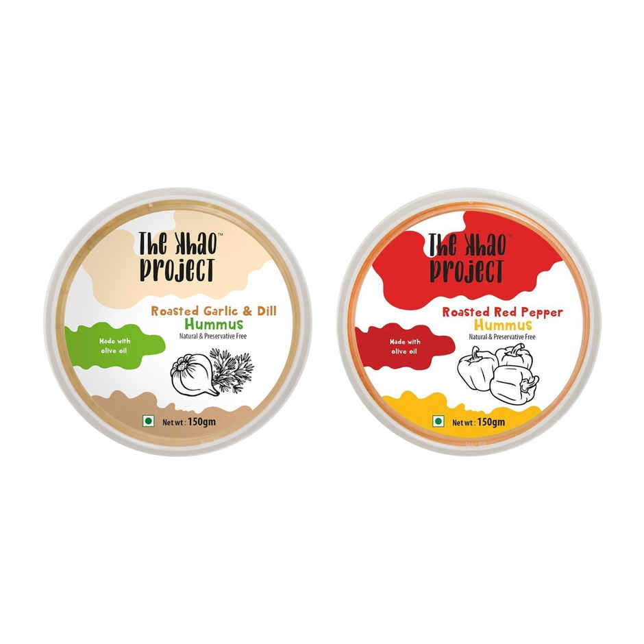 The Khao Project Roasted Garlic & Dill Hummus(150gms) & The Khao Project Roasted Red Pepper Hummus(150gms) Combo