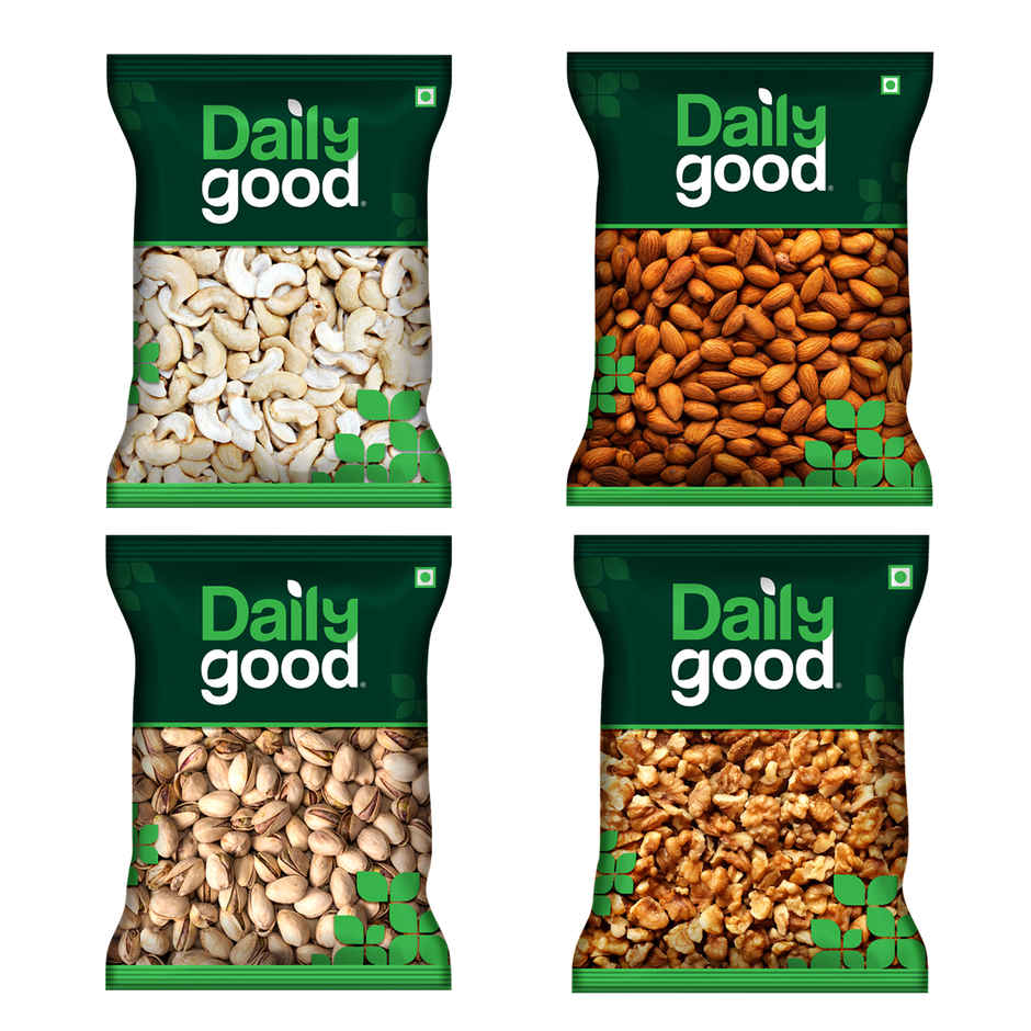 Daily Good Cashew / Kaju Split(100gms), Daily Good Almond / Badam (California)(100gms) & Daily Good Pistachios California Salted(100gms) & Daily Good Walnut / Akhrot Broken Kernels(200gms) Combo