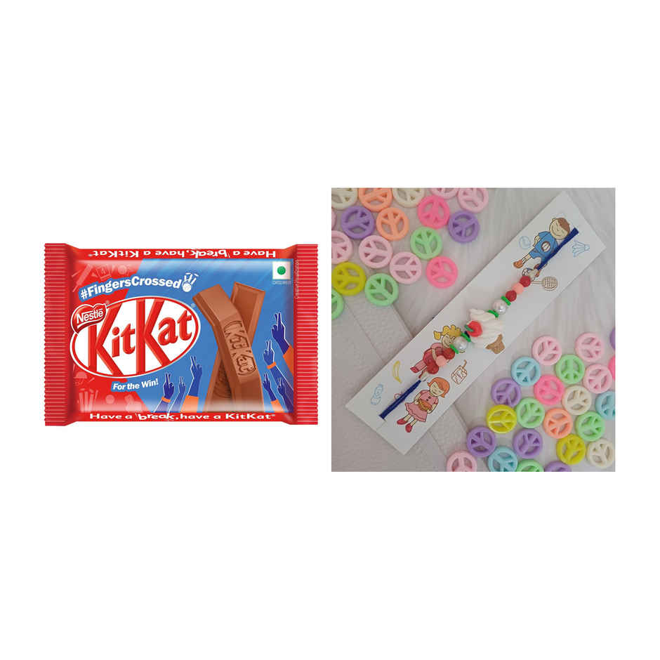 Nestle Kitkat Crispy & Creamy 4 Finger Chocolate Coated Wafer(38.5gms) & Ice Cream Cone Rakhi For Kids(1pc) Combo