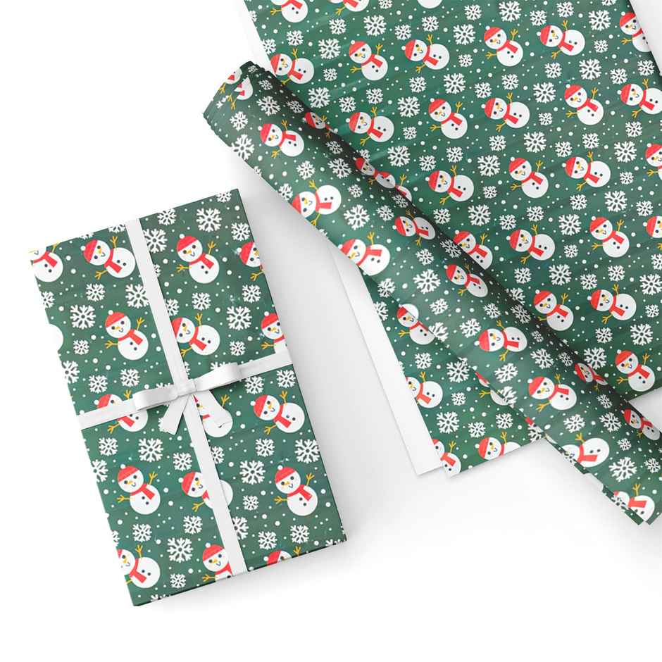 Snowman Green Wrapping Paper | Mad Over Print