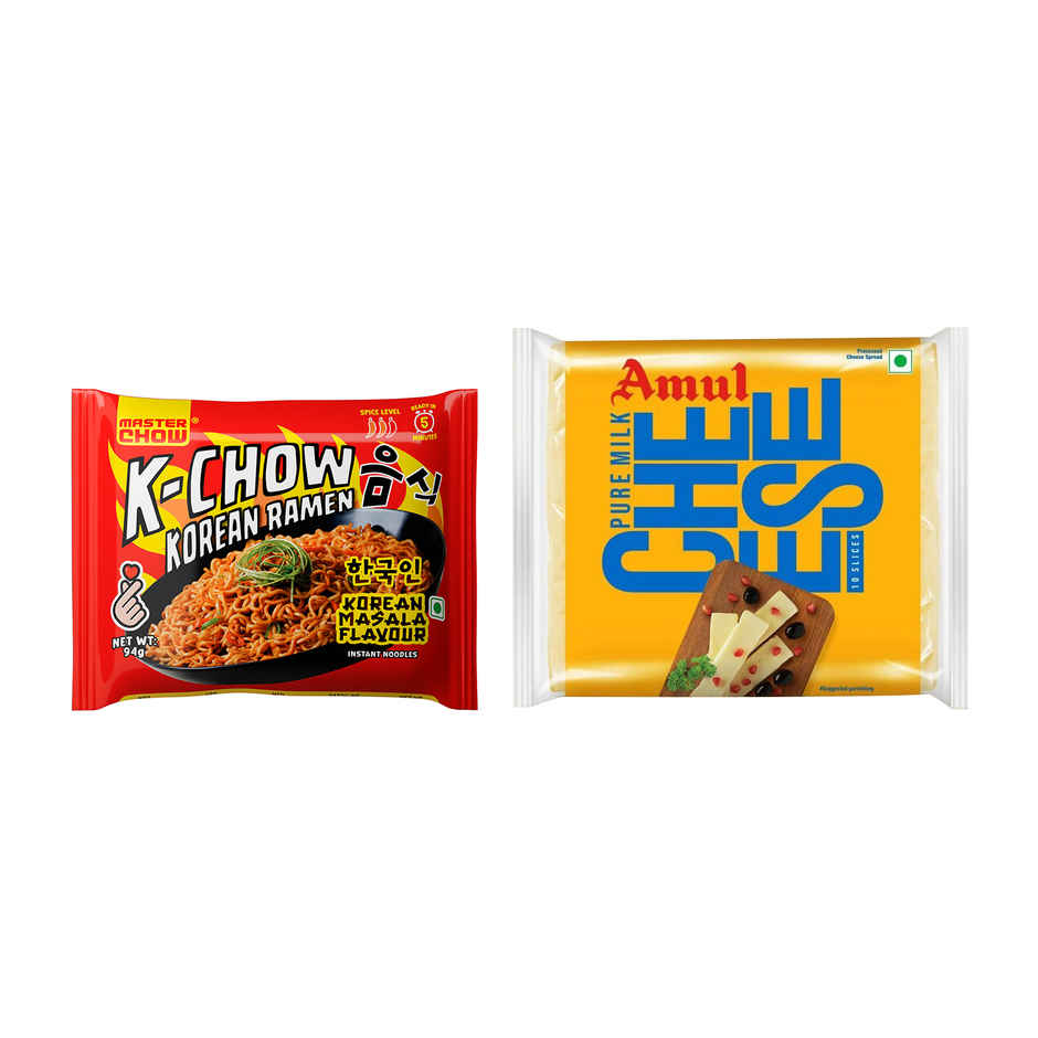 Masterchow K-Chow Korean Masala Instant Noodles(310gms) & Amul Cheese Slices(200gms) Combo