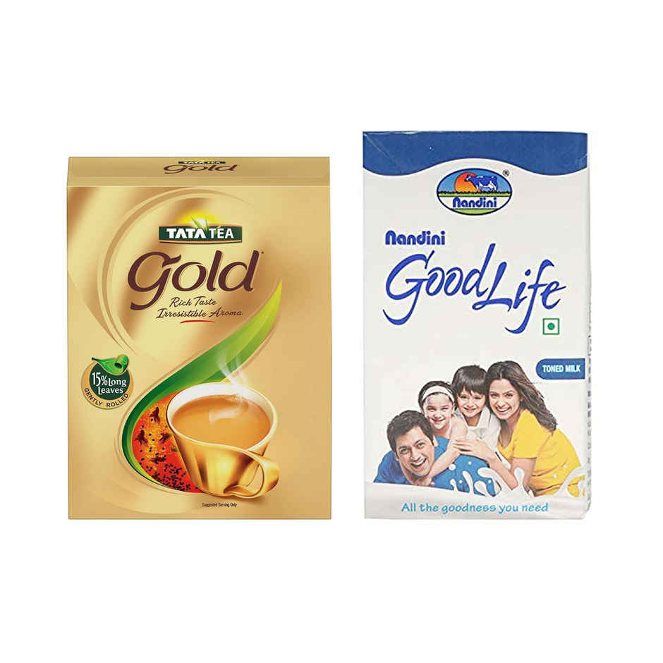 Tata Tea Gold(250gms) & Nandini Goodlife Regular Milk Uht (Tetra Pack Brik)(1l) Combo