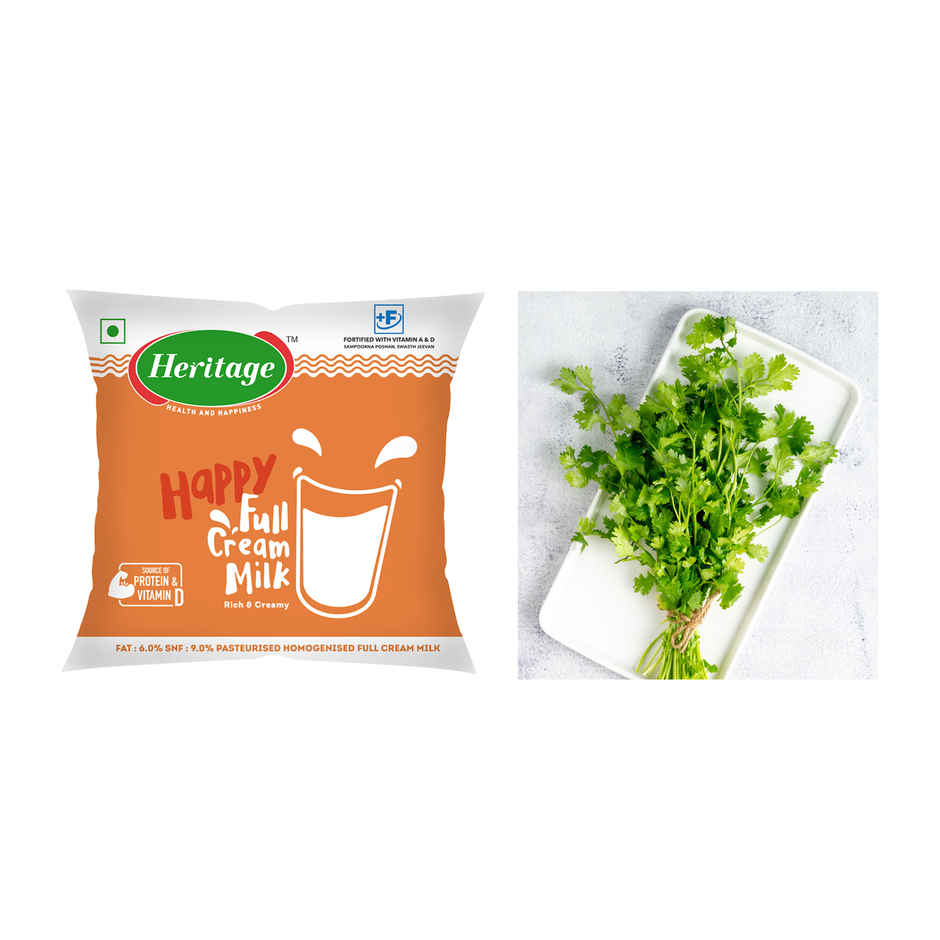 Heritage Full Cream Fresh Milk (Pouch)(1pc) & Coriander Leaves(1pc) Combo