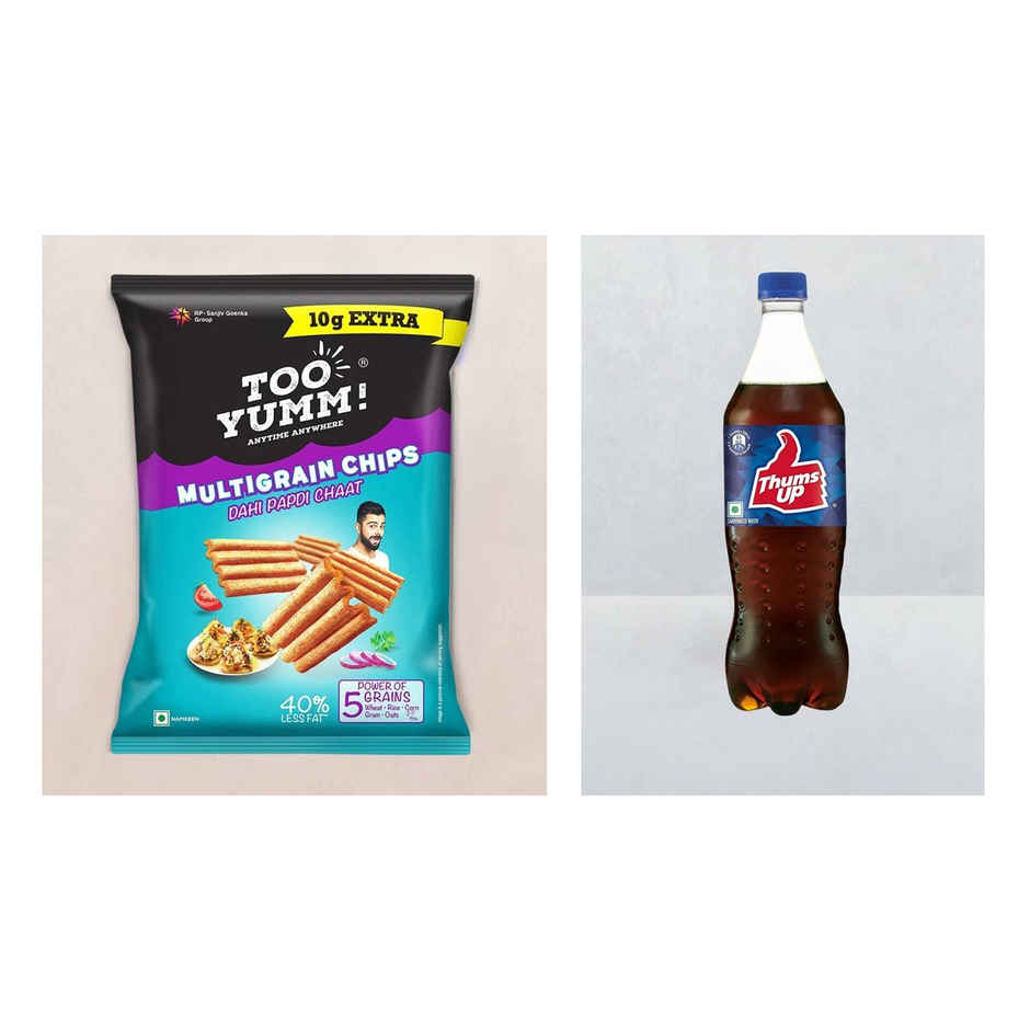 Too Yumm! Dahi Papdi Chaat Multigrain Chips | Protein Snack For Movies, Games, Parties & More(75gms) & Thums Up Soft Drink(750ml) Combo