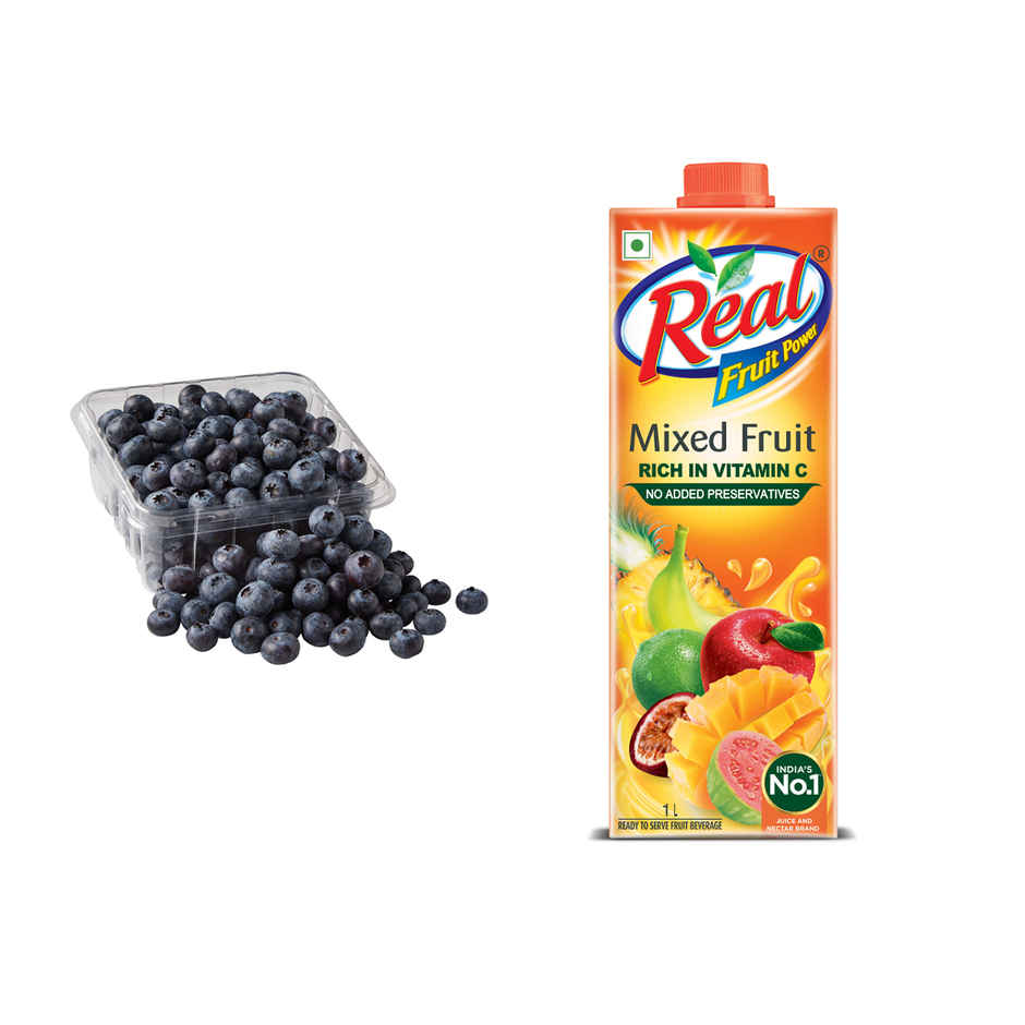 Blueberry Imported(125gms) & Real Fruit Power Mixed Fruit Juice Tetrapack(1l) Combo