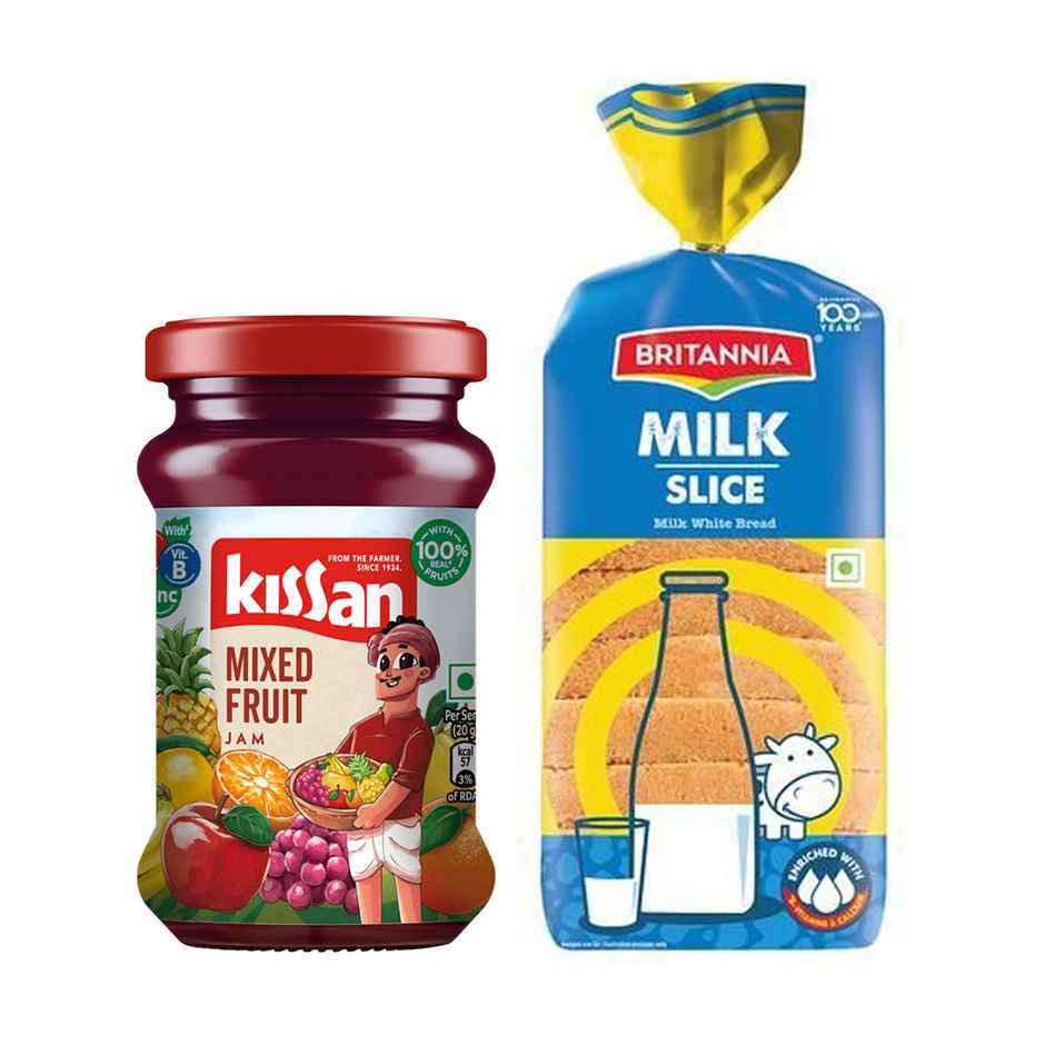 Kissan Mixed Fruit Jam(200gms) & Britannia Milk Slice White Bread(400gms) Combo