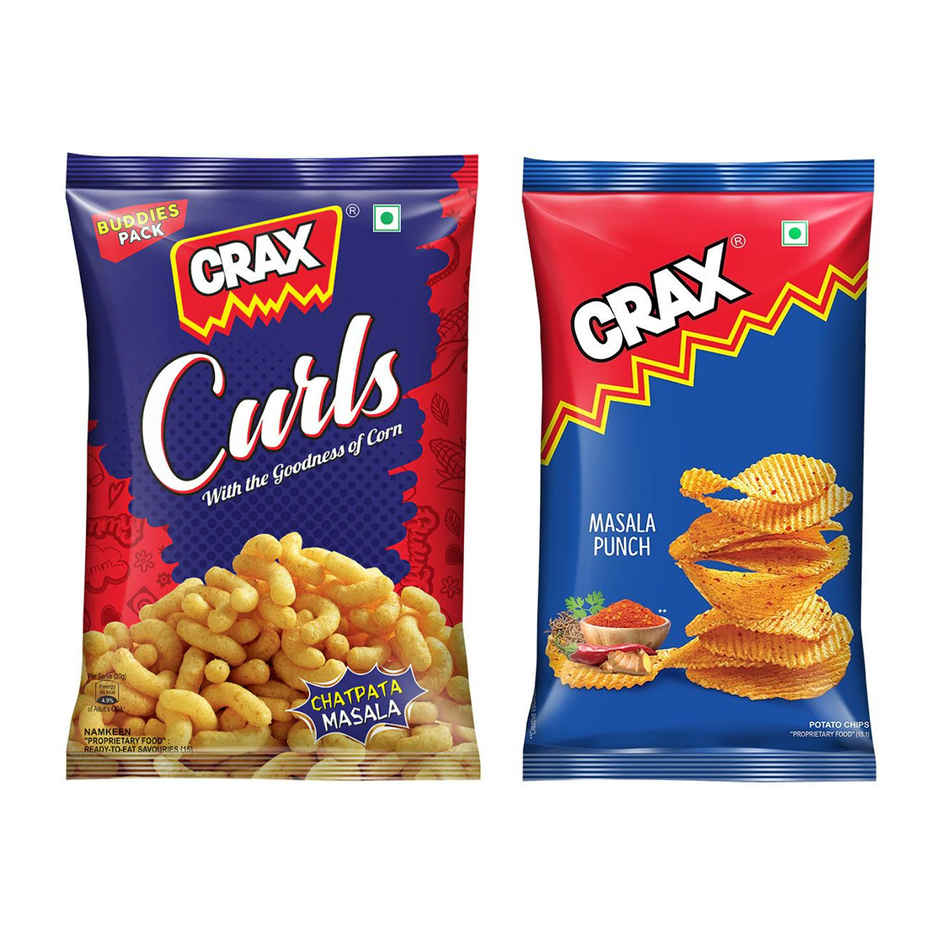 Crax Curls Chatpata Masala Crisps 82.0 Gram(82gms) & Crax Masala Punch Potato Chips 95.0 Gram(95gms) Combo